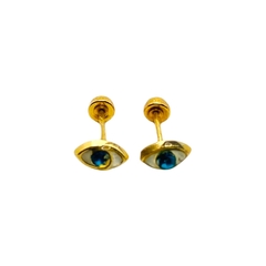 Aretes Broquel Ojos Verdes Oro 10K