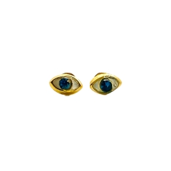 Aretes Broquel Ojos Verdes Oro 10K en internet
