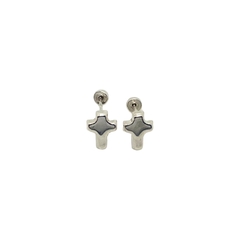 Aretes Broquel Cruces Mini en Oro Blanco 10K
