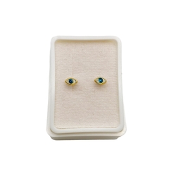 Aretes Broquel Ojos Verdes Oro 10K - Perfumería y Regalos Guedale