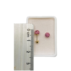 Aretes Broquel Bolas de Fuego Rosas 4mm Oro 10K