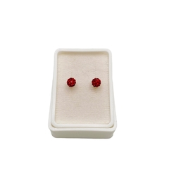 Aretes Broquel Bolas de Fuego Rojas 4mm Oro 10K - Perfumería y Regalos Guedale