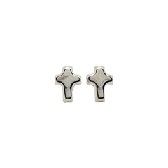 Aretes Broquel Cruces Mini en Oro Blanco 10K en internet