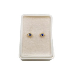 Aretes Broquel Ojos Azules Oro 10K - Perfumería y Regalos Guedale