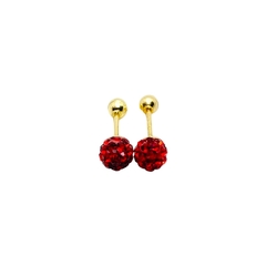 Aretes Broquel Bolas de Fuego Rojas 4mm Oro 10K