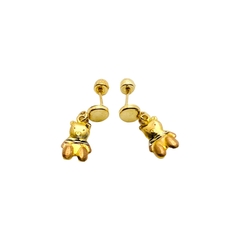 Aretes Broquel Ositos Colgantes Oro Florentino 10K