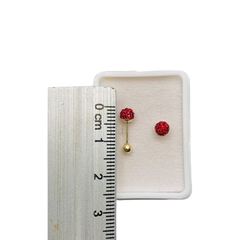 Aretes Broquel Bolas de Fuego Rojas 4mm Oro 10K