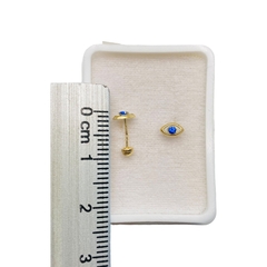 Aretes Broquel Ojos Azules Oro 10K