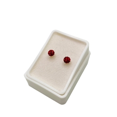 Aretes Broquel Bolas de Fuego Rojas 4mm Oro 10K - tienda en línea