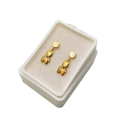 Aretes Broquel Ositos Colgantes Oro Florentino 10K - Perfumería y Regalos Guedale