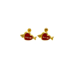Aretes Broquel Corazón Rojo con Flecha Oro 10K