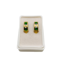 Aretes Huggies con Zirconias Verdes y Blancas Oro 10K 1.3cm en internet