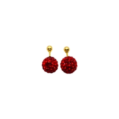 Aretes Broquel Bolas de Fuego Rojas Grande Oro 10K