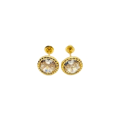 Aretes Broquel Ojitos Bisel Zirconia Blanca de 6mm Oro 10M