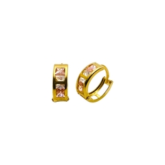 Aretes Huggies con Zirconias Blancas y Rosas Oro 10K 1.3cm