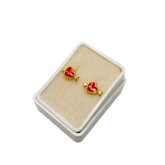 Aretes Broquel Corazón Rojo con Flecha Oro 10K - tienda en línea