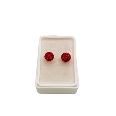 Aretes Broquel Bolas de Fuego Rojas Grande Oro 10K - Perfumería y Regalos Guedale