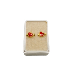 Aretes Broquel Corazón Rojo con Flecha Oro 10K - Perfumería y Regalos Guedale