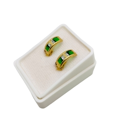 Aretes Huggies con Zirconias Verdes y Blancas Oro 10K 1.3cm - Perfumería y Regalos Guedale