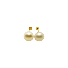 Aretes Broquel Base con Perla en Oro de 10K