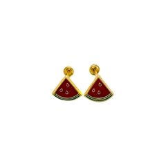 Aretes Broquel Sandía esmaltada Oro 10K