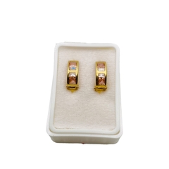 Aretes Huggies con Zirconias Blancas y Rosas Oro 10K 1.3cm en internet