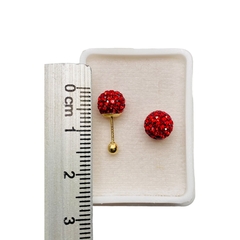 Aretes Broquel Bolas de Fuego Rojas Grande Oro 10K