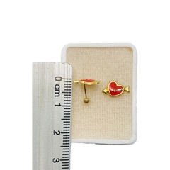Aretes Broquel Corazón Rojo con Flecha Oro 10K