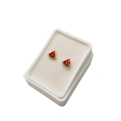 Aretes Broquel Sandía esmaltada Oro 10K - tienda en línea