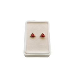 Aretes Broquel Sandía esmaltada Oro 10K - Perfumería y Regalos Guedale