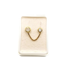 Aretes Broquel 2 Biseles con Cadena Oro 10K - Perfumería y Regalos Guedale