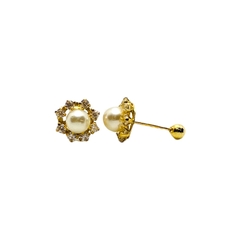 Aretes Broquel Perla con Zirconias Oro 10K - comprar en línea
