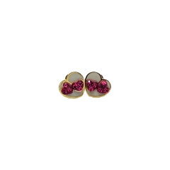 Aretes Broquel Corazón Blanco con corazones rosas Oro 10K en internet