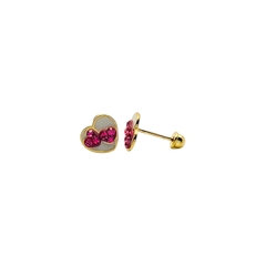 Aretes Broquel Corazón Blanco con corazones rosas Oro 10K - comprar en línea