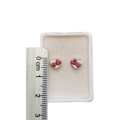 Imagen de Aretes Broquel Corazón Blanco con corazones rosas Oro 10K