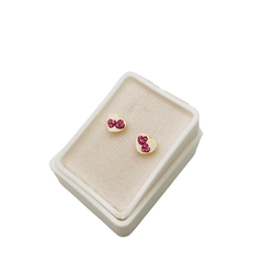 Aretes Broquel Corazón Blanco con corazones rosas Oro 10K - tienda en línea