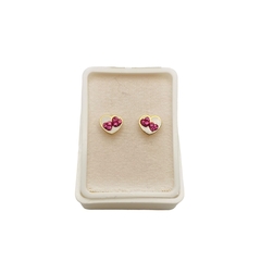 Aretes Broquel Corazón Blanco con corazones rosas Oro 10K - Perfumería y Regalos Guedale