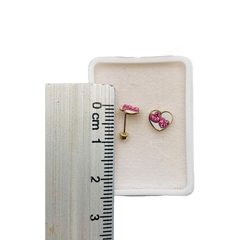Aretes Broquel Corazón Blanco con corazones rosas Oro 10K