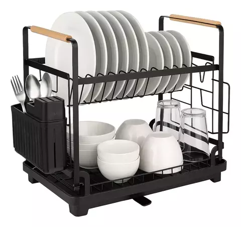 Escurridor Secaplatos Cocina Sobre Mesada Platos Cubiertos Inoxidable Dos Niveles Bandeja Con Drenaje - comprar online