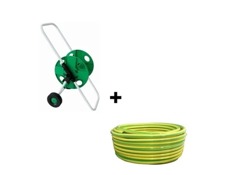 Manguera Riego 1/2" x 25 Mts Virgen Estándar + Carro Enrollador