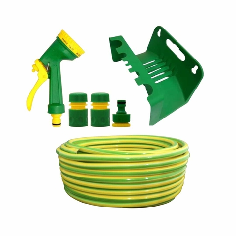 Manguera De Riego 1/2" X 15 Mts + Pistola Con Acople Y Soporte De Pared