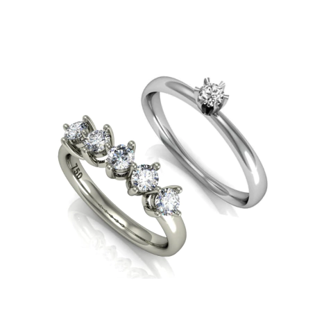 Meia Aliança Ouro Branco 18k e 50 pontos de Diamantes Helô + Anel Solitário Ouro Branco 18k e 10 Pontos de Diamante Kiss