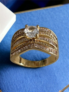 Anel Baguete com Pedras Zircônia Banhado em Ouro 18k - meimei semijoias