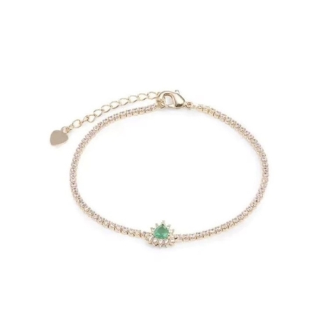 PULSEIRA CRISTAL ESMERALDA E ZIRCÔNIA BRANCA TRILLON - BANHO OURO 18K - comprar online