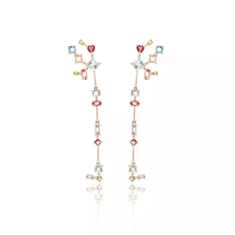 BRINCO LONGO FORMAS CRISTAL PARAÍBA ARTICULADO - BANHO OURO 18K - comprar online