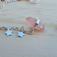 Brinco Quartzo Rosa e Estrelas - comprar online