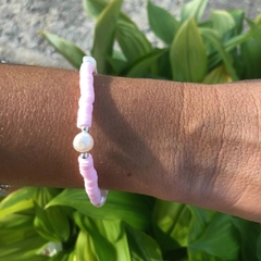Pulseira Perola e Disquinhos Rosa