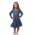 Vestido infantil menina indigo escuro com bordados florais e mangas longas. 50322