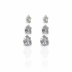 Trio de brincos zirconia gota