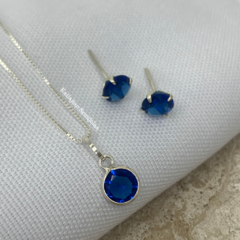 Conjunto Pr zirconia azul escuro - Kallajian Semijoias